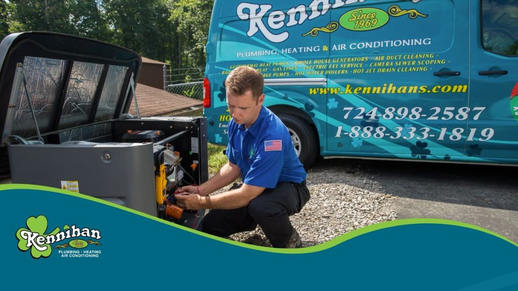 A Kennihans tech servicing a whole home generator.