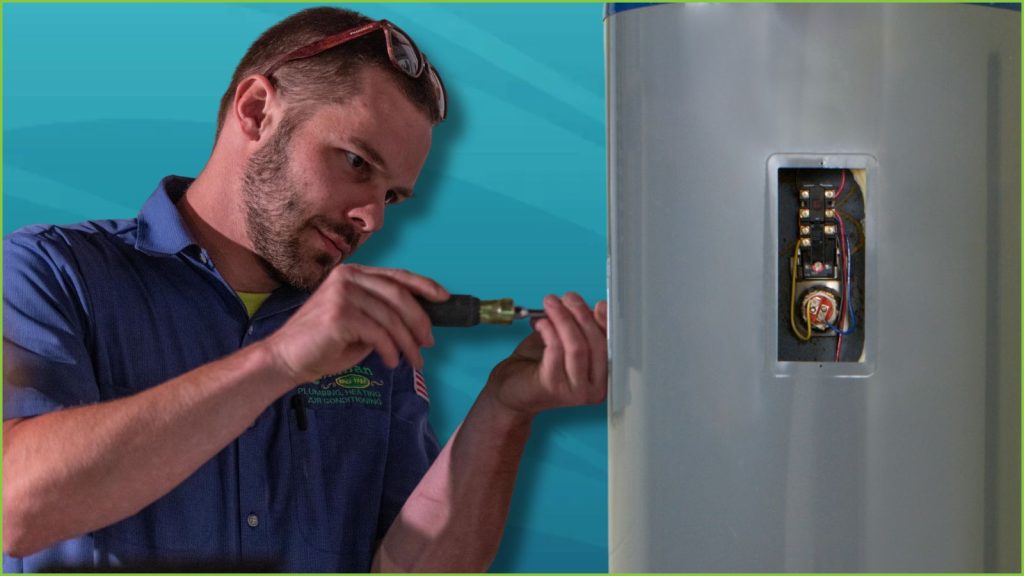A technician working on a water heater.