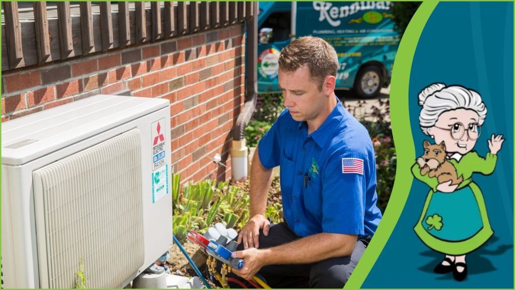 An HVAC tech working on an AC unit.